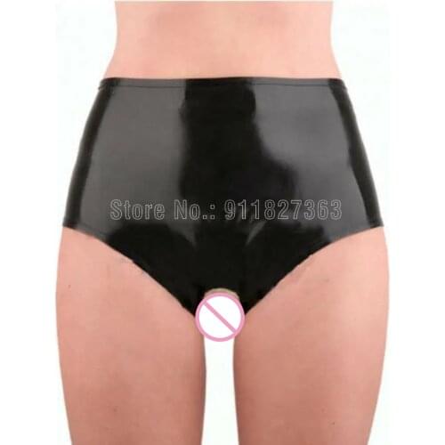 Sexy Latex Underwear Boxer Shorts Briefs With Anus&Vaginal Condom Handmade Women Short Pants cosplay costume