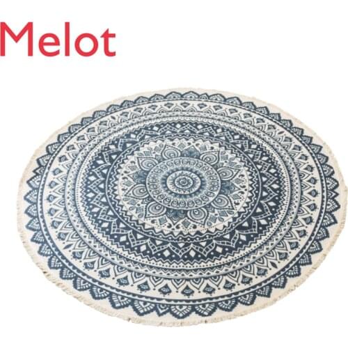 Nordic Cotton Linen Retro round Carpet Hanging Basket Carpet Floor Bedroom Bedside Mats Bedside Blanket round Carpet Floor Mat