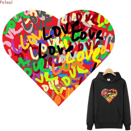 Pulaqi Heart Flower Heat Transfers PVC Patch Sticker Thermal Heat Vinyl Transfer Iron On Transfers For Clothing Cartoon Applique