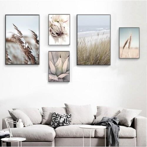 Reed Grass Sea Landscape Scandinavian Canvas Print Nature Scenery Wall Art Picture Painting Nordic Style Home Room Decor