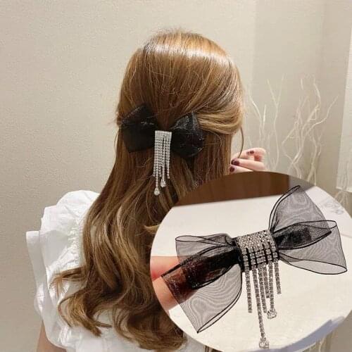 Elegant Super Fairy Bow Hair Bows Clip for Women Girl Hairpin Rhinestone Chain Tassel Hairgrip Casual Headpiece Hair Accessories