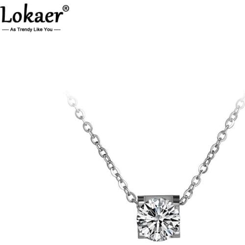 Lokaer Classic Titanium Steel 5Ct Cubic Zirconia Choker Pendant Neckalces Jewelry Trendy Lovely Necklace For Women N17039