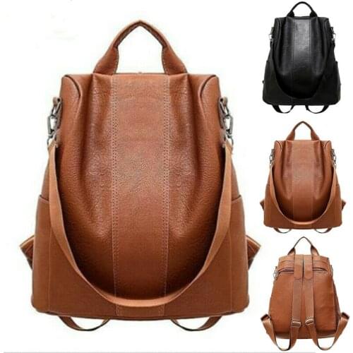 Women’s Leather Backpack Anti-Theft Rucksack School Shoulder Storage Bag Black/Brown