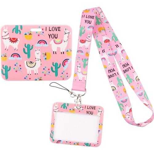 1pcs ZF3035 Pink Lovely Alpaca Fashion Lanyard ID Badge Holder Bus Pass Case Cover Slip Bank Credit Card Holder Strap Cardholder