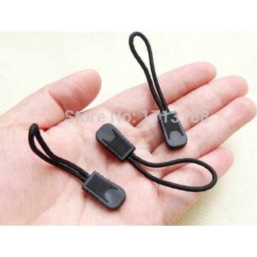 100pcs/pack Brand News Black Plastic Zipper Pulls Cord Rope Ends Lock Zip Clip Buckle For Clothing/Bags