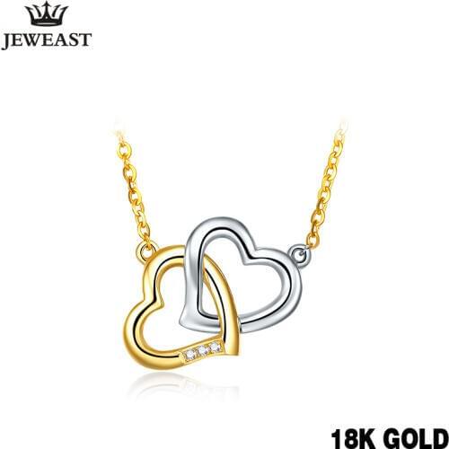 18K Gold Diamond Necklace Pendant Love Heart Lock Chain charm Gift Rose real natural pure women girl lover couple wedding party