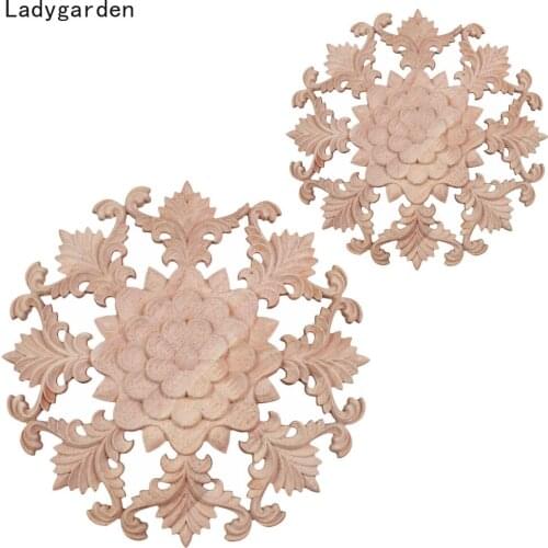 2PCS 15/24CM Wooden Carved Decal Corner Appliques Frame Wall Furniture Woodcarving Decorative Wood Statues Crafts Sculptures