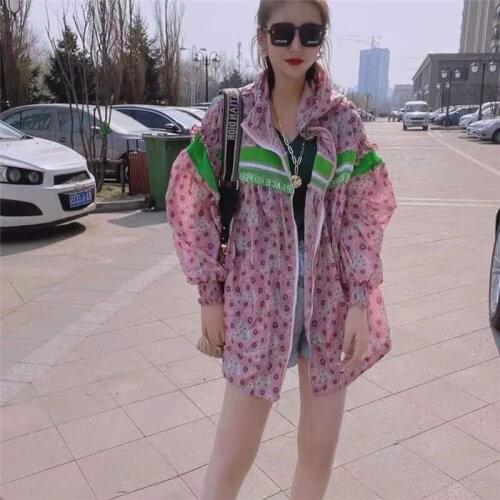 2021 New Color Matching Loose Sunscreen Clothing Womens Spring Summer Hooded Jacket Wild Print Sunscreen Tops Ultra Thin Mujer