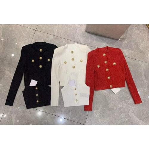 2021 high quality women black white NEW Rumway Design Lady glisten hollow out Jacket