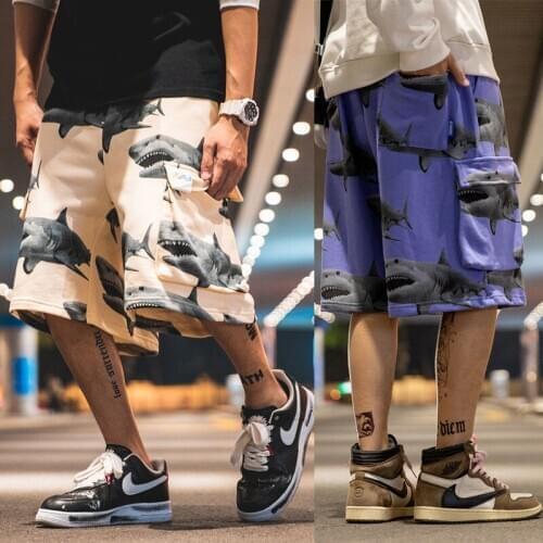 2020 Shark Print Pattern Stylish Shorts Loose Sports Basketball Sweatpants Streetwear track hip hop shorts