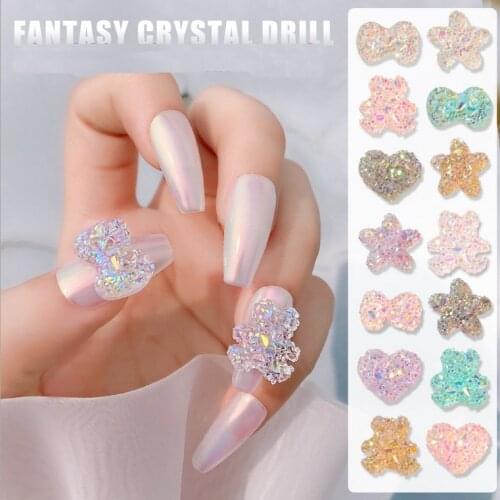 21pcs/lot, 3d Nail Art Crystal Candy Jewelry Bows Stars Bears Hearts Shapes For Nail Tips Decorations