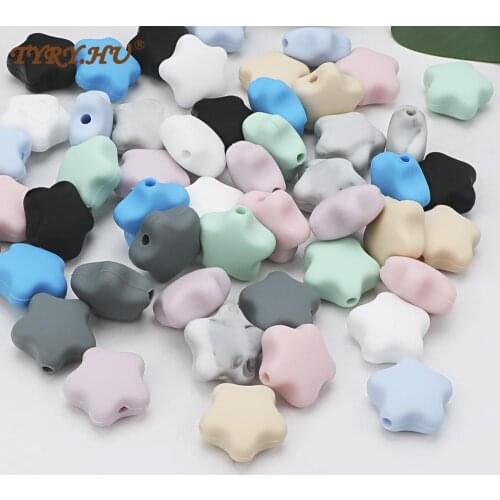 TYRY.HU 50/100pcs Star Shaped Beads Teething Baby Teethers DIY Necklace Pacifier Chain Making Food Grade Cartoon Silicone Beads