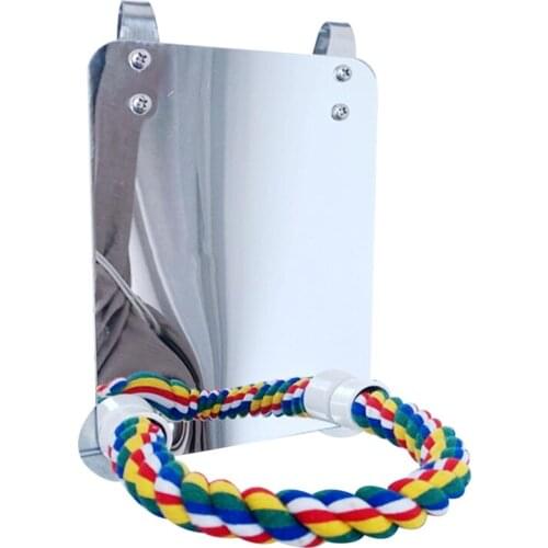 Acrylic Bird Mirror with Rope Perches Bird Toys Swing Comfy Perch for Parakeet