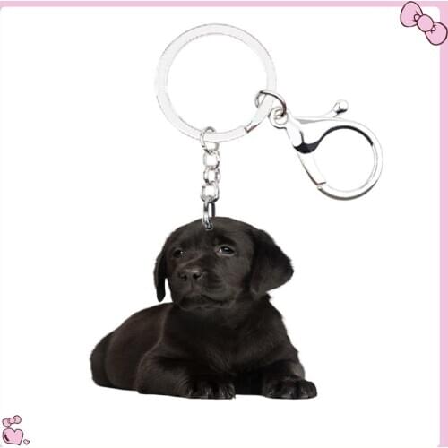 Love Dog Acrylic Black Labrador Keyring Baby Animal Fashion Not 3D Keychains Mens Chain Ring Gift for Women Girls Keyring Lover