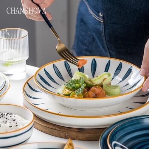 CHANSHOVA Modern style Round Hand-painted Ceramic Dinner salad Plate Steak Dish Dessert Tray Porcelain Kitchen Utensils H021