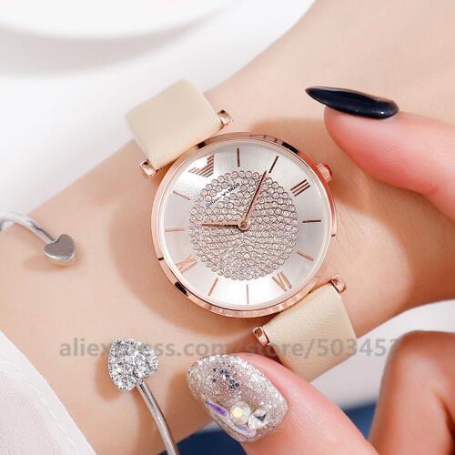 100pcs/lot Moda Mujer Leather Belt Ladies Watch Wholesale Starry Sky Watches For Women Girl Gift Diamond Whatch