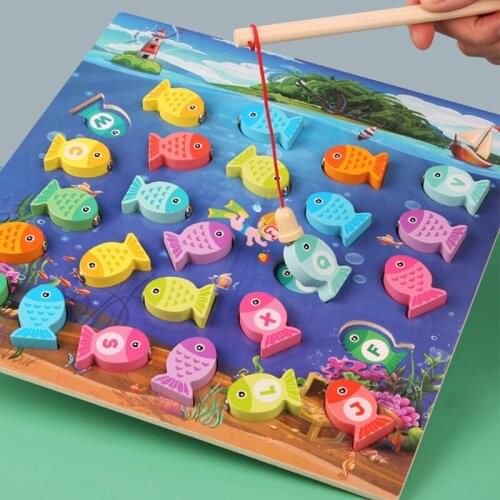Preschool Wooden Montessori Toys Magnetic Fishing Game Baby Puzzle Teaching Aids Early Educational Toys For Children Girls Gifts