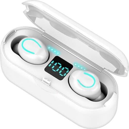 F9-2U Wireless Headphones Bluetooth 5.0 Earphones Sports Touch Control Noise Reduction Mini Headset Power Bank Smartphone Holder