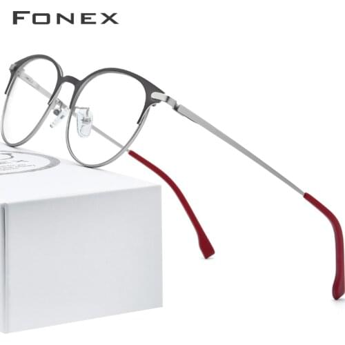 FONEX Alloy Glasses Frame Men Ultralight Women Vintage Round Prescription Eyeglasses Retro Optical Frame Screwless Eyewear 988