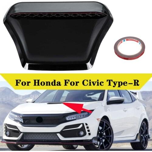 Glossy Black/Carbon Look TR Style Universal Car Front Hood Vent Air Outlet Cover Trim ForHonda For Civic Type-R 2016-2020