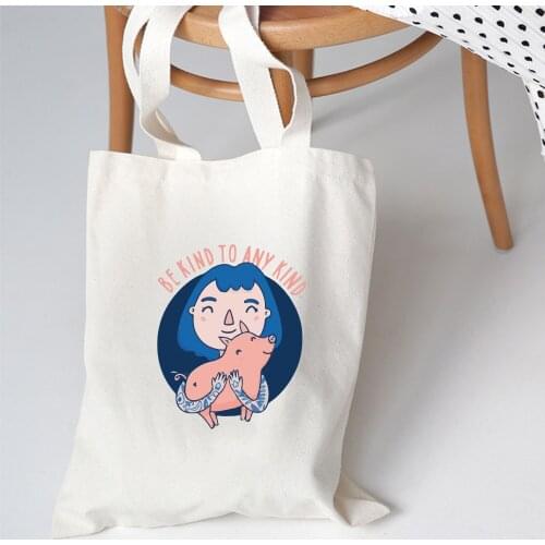 Canvas Shopping Bag Reusable Bag Shopper Cute Vegan Animal Print Book Bags Student Aesthetic Tote Unisex Big Shoulder Bag