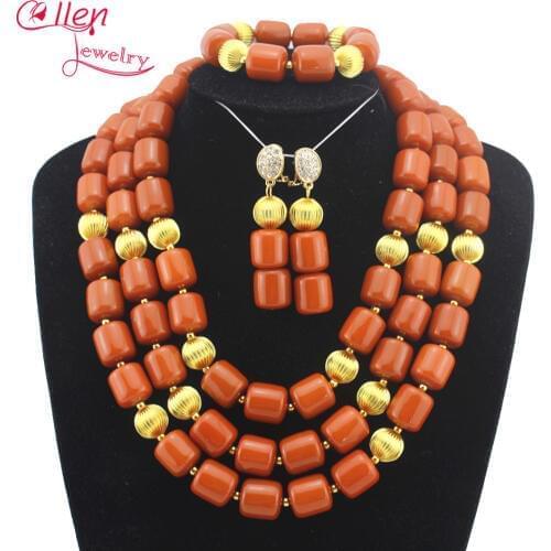 Nigerian Wedding beads jewelry Set Coral Necklace set Classic Women African Coral Beads Jewelry Sets W113357