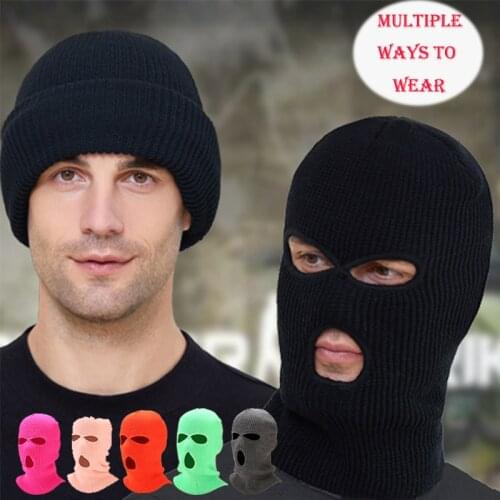 Full Face Cover Ski Mask Hat 3 Holes Balaclava Army Tactical CS Windproof Knit Beanies Bonnet Winter Warm Unisex Caps