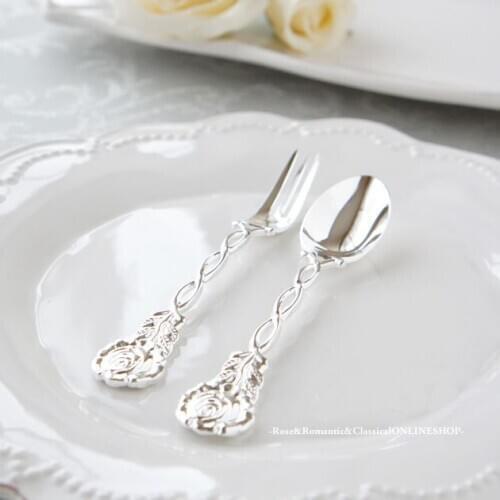 The cute rose Misterious classical beautiul pretty rose silver stainless steel coffee spoon theme/cake/dessert fork cutlery