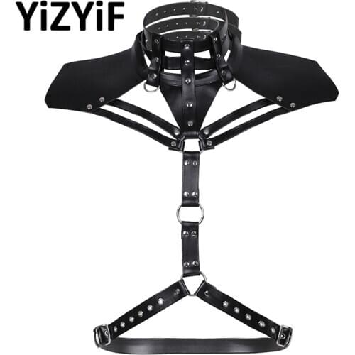 Punk Gothic Rave Black Faux Leather Men Harness Belt Metal O-Ring Halter Chest Straps Crop Top Sexy Clubwear Gay Costume Bondage