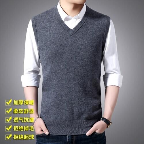 Mens Thicken Cashmere Vest Autumn Male Warm Sleeveless Wool Sweater Pullover Slim Knit Jumper