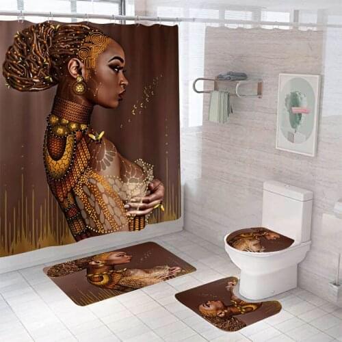 Bathroom Decor Waterproof Shower Curtain Set Toilet Seat Cover Non-Slip Bath Mat Rug Carpet Polyester Fabric Washable