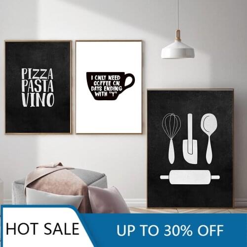 Restaurant Wall Decor Black White Canvas Painting Posters Pizza Pasta Kitchen ware Print Wall Art Picture For Unique Room Decor