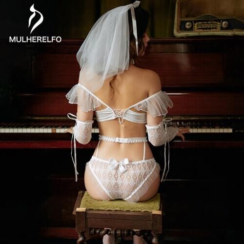 Bride Wedding Night Wear Women 2 Piece Set Black Lace See Through Hollow Out Lingerie Sleepwear Lady Princess Sexy Set Nightgown