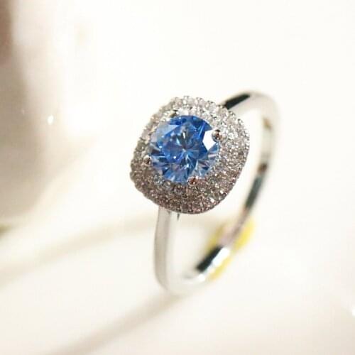 New style full diamond round blue crystal double ring zircon ring exquisite and elegant charm ladies engagement jewelry