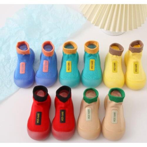 Various Design Solid Knit Booties Baby Toddler First Walkers Shoes Soft Sloes Slippers Anti-slip Infant Sock Shoes with Rubber