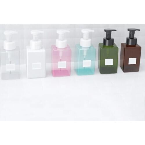 450ml Plastic Foam Bottle Container Empty Square Refillable Bottle Shampoo Lotion Liquid Soap Shower Gel Pump Dispenser