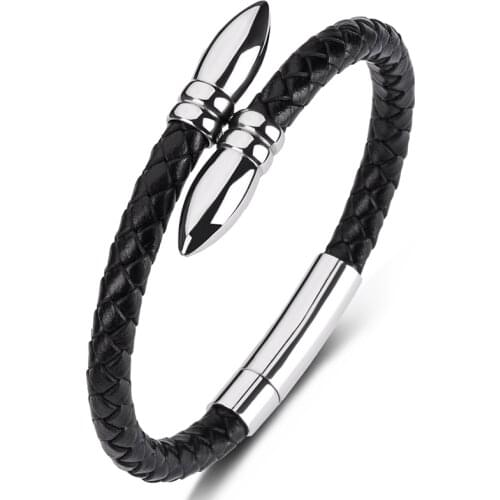 Trendy Braided Leather Rope Bracelet Men Jewelry Stainless Steel Fashion Casual Handmade Woven Bangles Male Wrist Band Gift P631