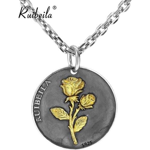 Ruibeila round rose flower pendant unisex 925 silver hip hop trend Valentines gift kids girl friends