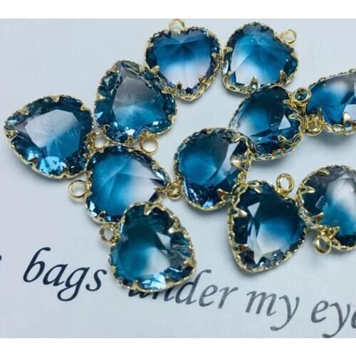 Real Gold Plated Copper Zircon 12MM Heart Earrings Beads Charms Necklace Pendants DIY Jewelry Making Accessories Findings