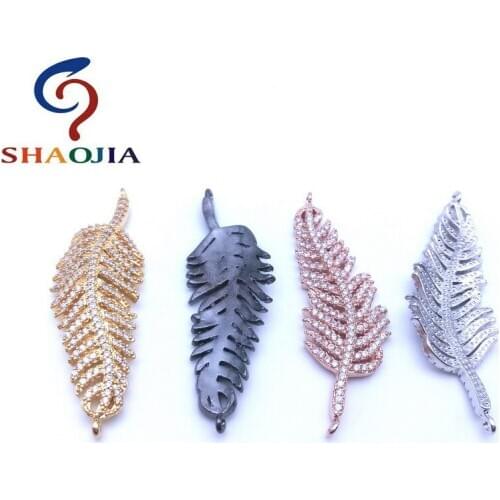 SHAOJIA Hot Sales Leaves Beads Popular Micro Pave Cubic Zirconia Beads Fit Men Bracelet Making Jewelry Spacer Beads 10 pcs/lot
