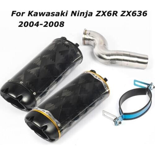 Slip for Kawasaki Ninja ZX-6R ZX636 2004-2008 Motorcycle Exhaust System Mid Tail Pipe Muffler Carbon Fiber