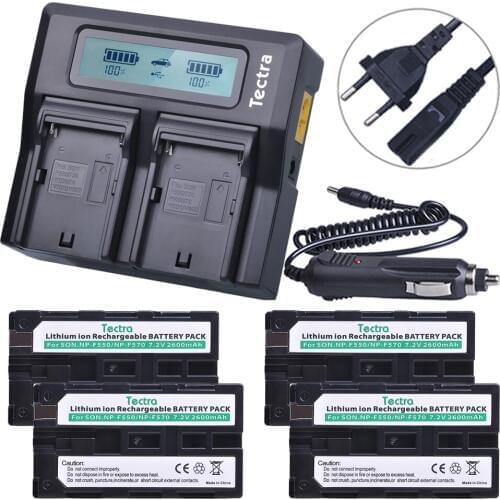 Tectra 4Pcs 2600mAh NP-F550 NP-F570 Batteries for Sony CCD-SC55 CCD-TRV81 DCR-TRV210 NPF550 NPF570 Battery+LCD Quick Charger