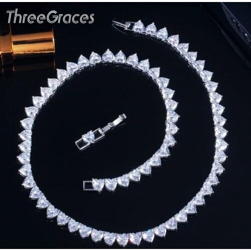 ThreeGraces Fashion Love Heart Choker Necklace for Women Brilliant White Gold Color Cubic Zirconia Wedding Banquet Jewelry PN111