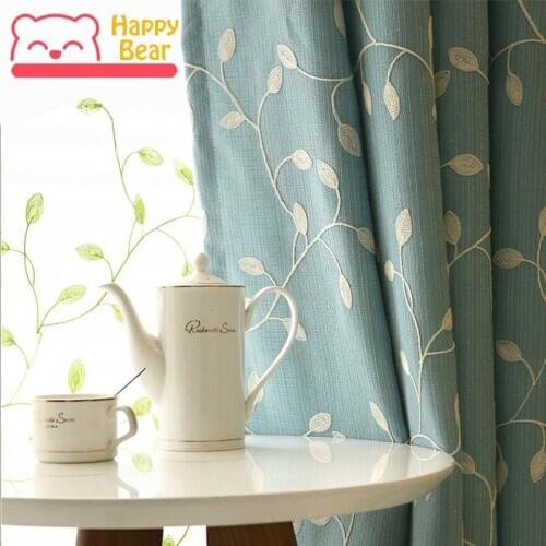 Happy Bear Pastoral Style Curtain for Window Polyester Embroidered Shading Curtain Blue Pink Window Decoration Curtain 200x270cm