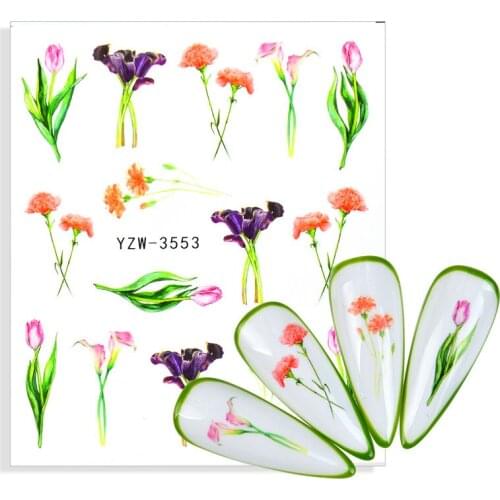 Green Simple 3D Nail Stickers Flower Leaves Geometric Lines Transfer Water Sliders Manicures for Nail Art Decoration Decals