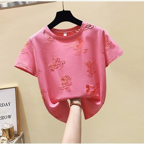 Disney personality hollow out Mickey short sleeve T-shirt womens new summer design perspective half sleeve T-shirt