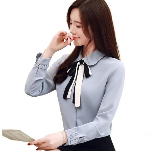 Spring elegant long sleeve chiffon blouse 2019 new arrival women ruffles shirt plus size tops work wear blusa feminina