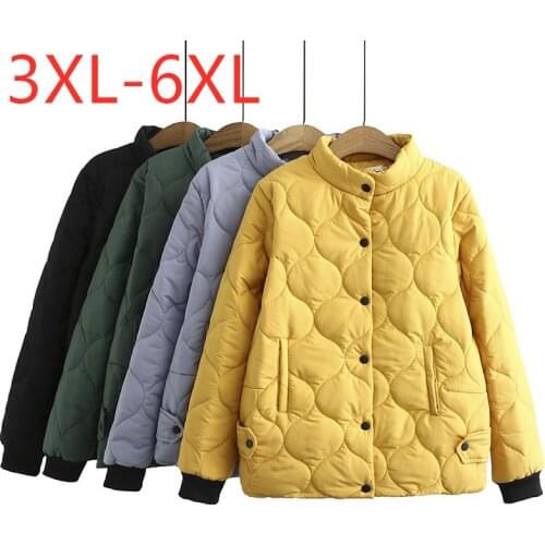 New ladies autumn winter plus size wadded jacket for women large loose long sleeve pocket button yellow coat 3XL 4XL 5XL 6XL