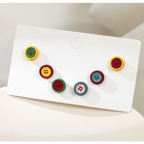 2021 Hot Korean Cute 6 Pcs/Set Colorful Buttons Stud Earring For Women Simple Female Jewelry Birthday Party Child Gifts