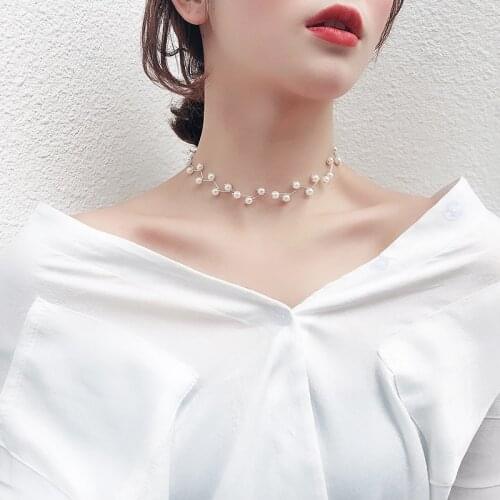 2021 Trendy Elegance Statement Necklace Charm Simulated Pearl Beads Choker Necklace For Women Kolye Collier Femme